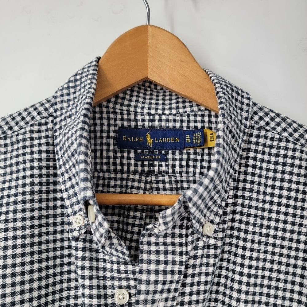 Ralph Lauren Blue Label Shirt Men's XL Black White Gingham Checkered Button Down - Picture 7 of 14